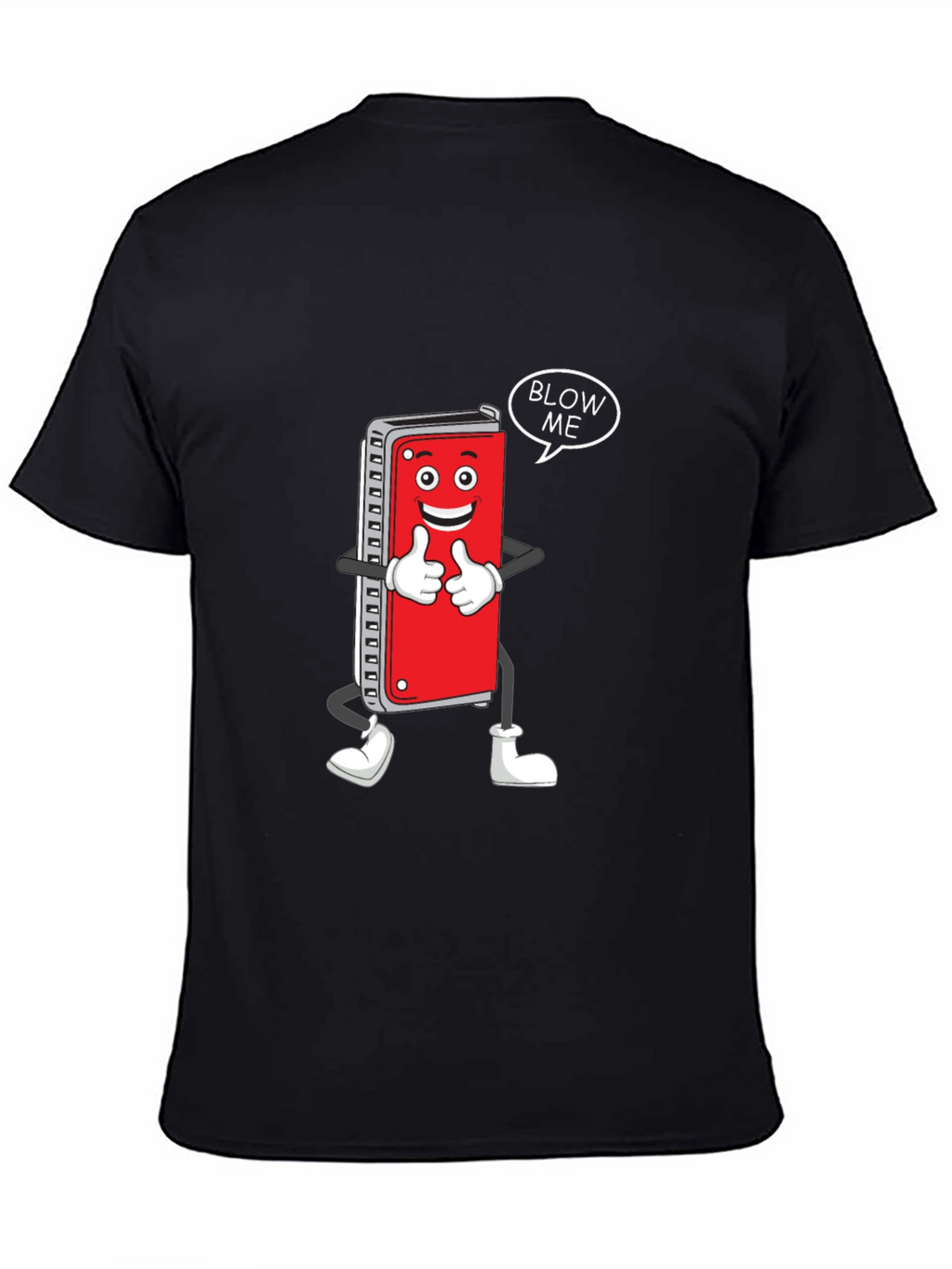 Harmonica Cartoon Graphic T-Shirt - Blow Me!