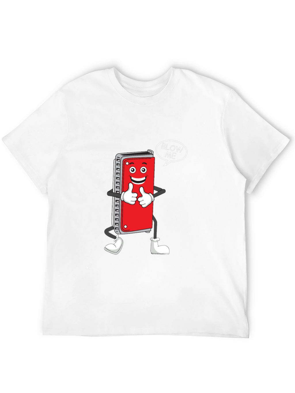 Harmonica Cartoon Graphic T-Shirt - Blow Me!