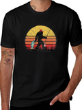 Bigfoot Fishing T-Shirt - Retro Sunset Sasquatch Tee