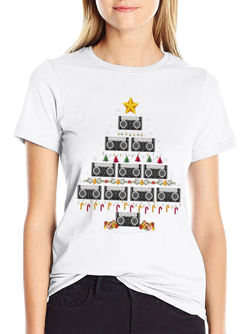 Retro Boombox Christmas Tree T-Shirt