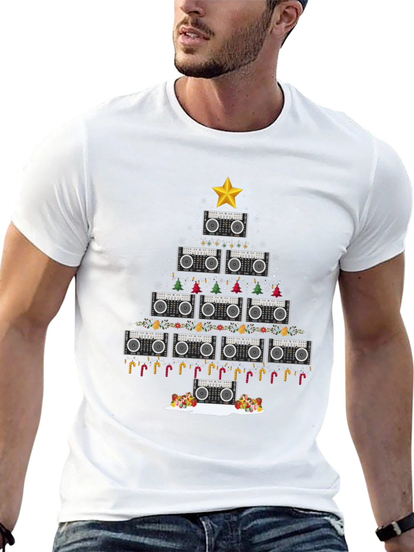 Retro Boombox Christmas Tree T-Shirt