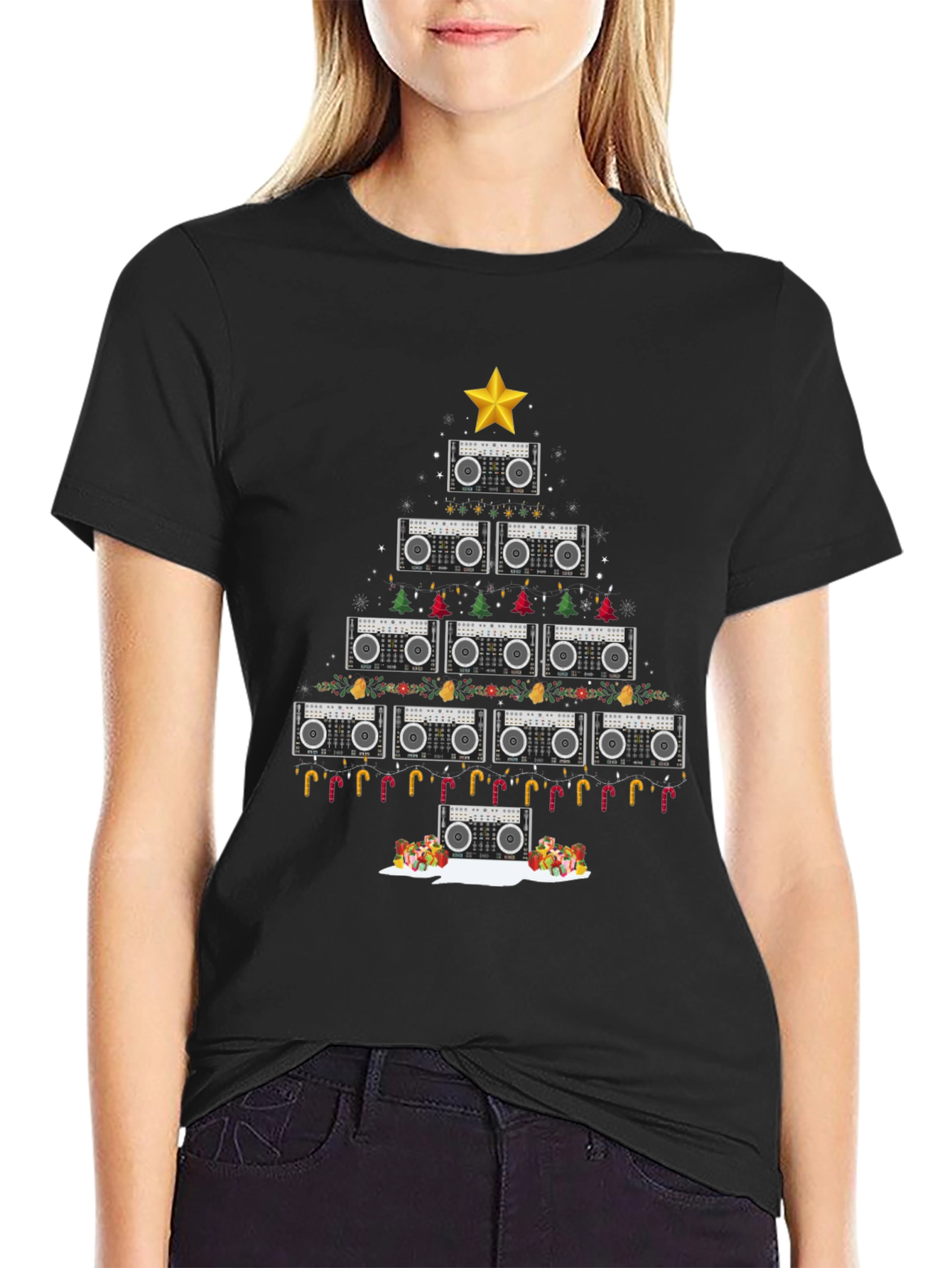 Retro Boombox Christmas Tree T-Shirt