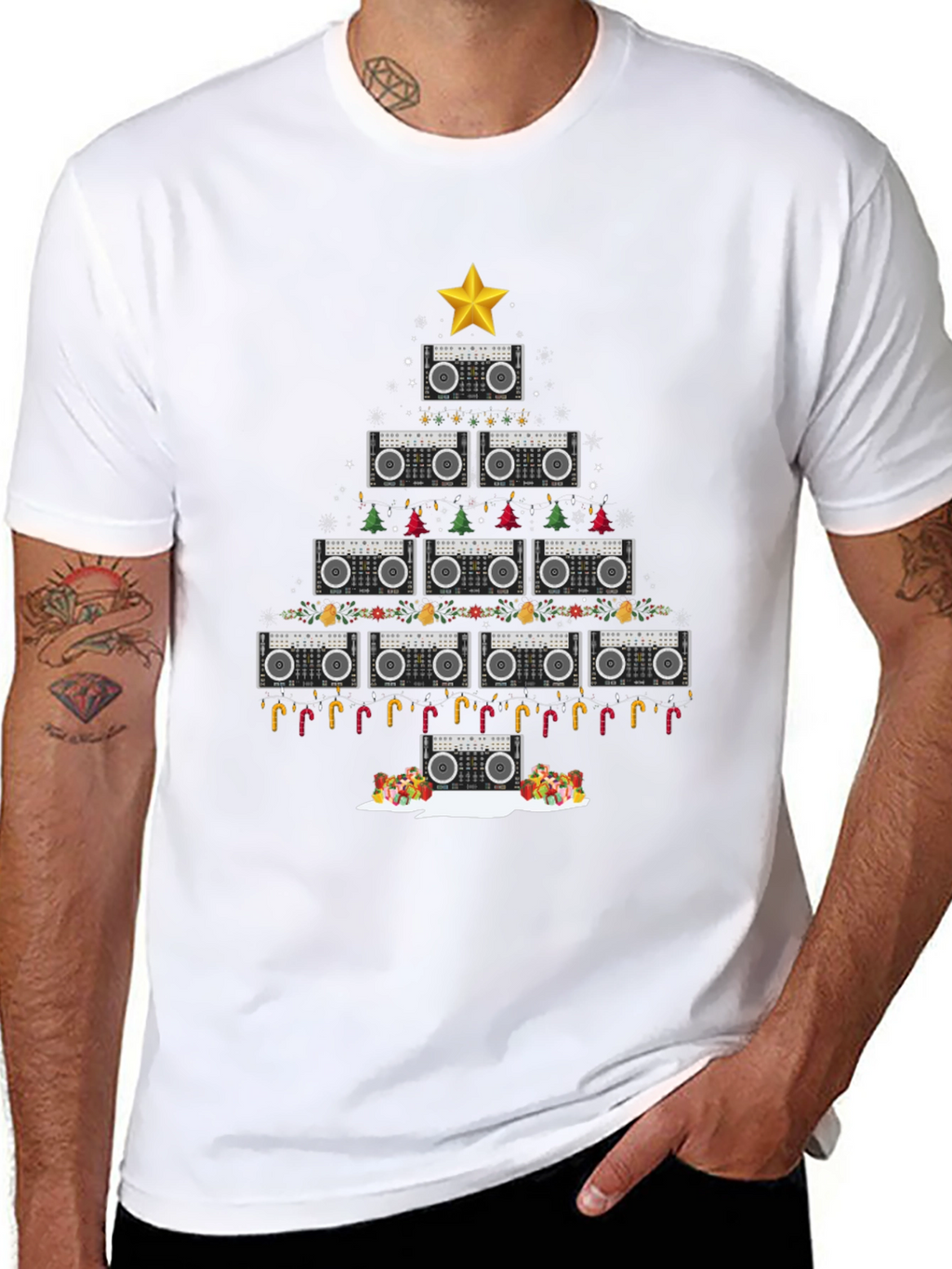 Retro Boombox Christmas Tree T-Shirt