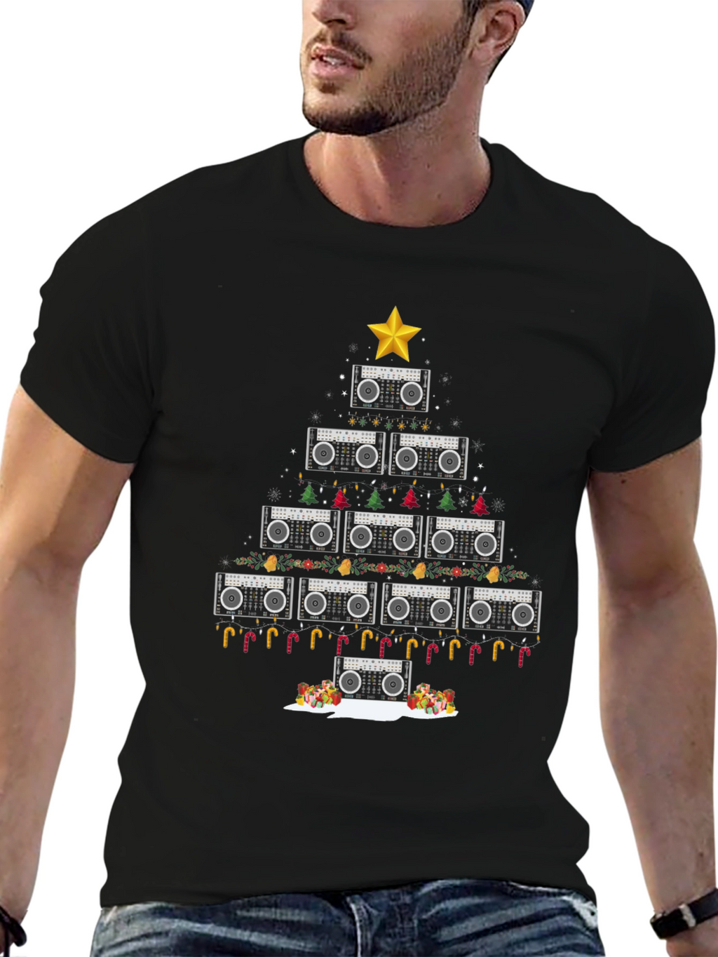 Retro Boombox Christmas Tree T-Shirt