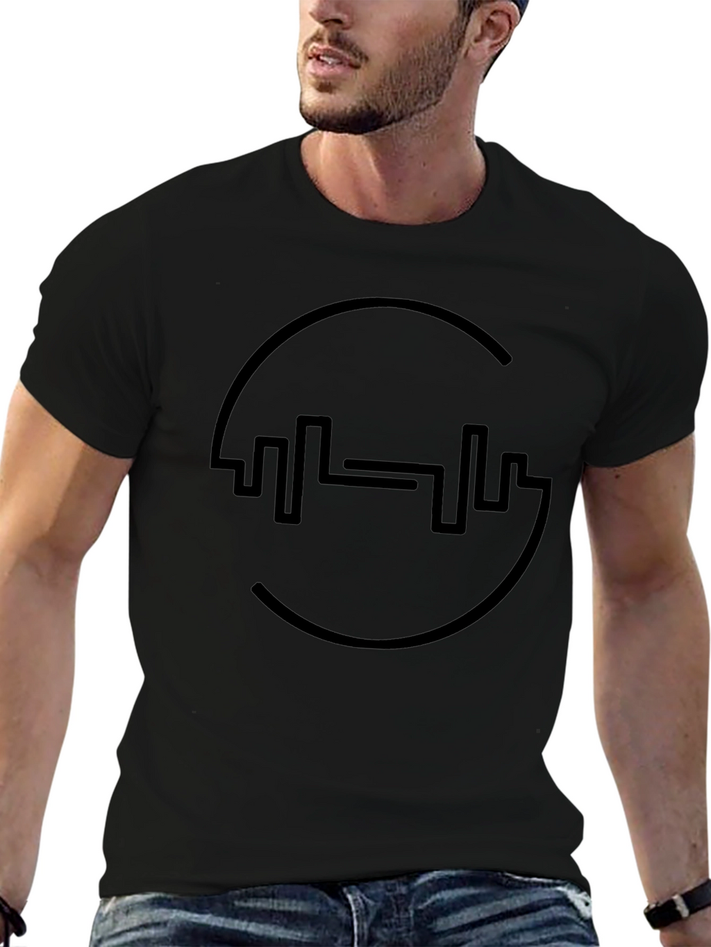 Fitness Black Tee - Gym Barbell Design