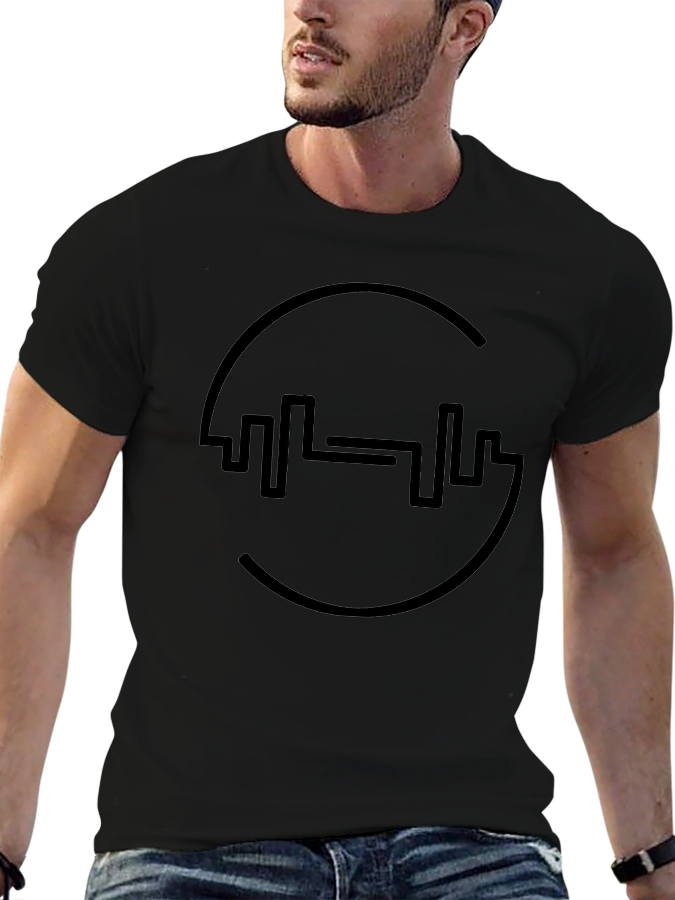 Fitness Black Tee - Gym Barbell Design