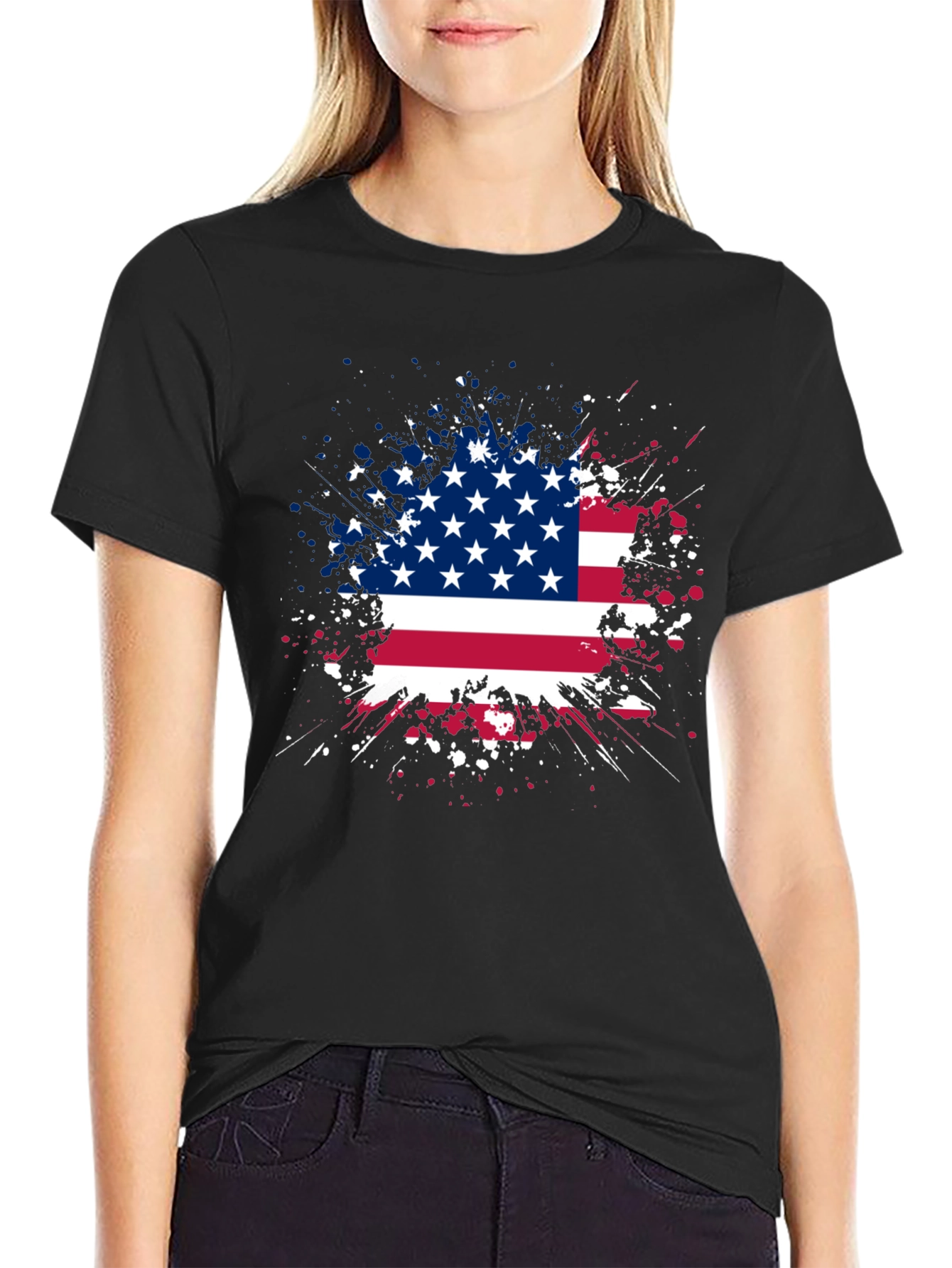 American Flag Splatter Graphic T-Shirt