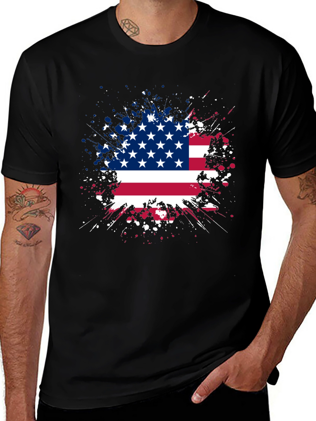 American Flag Splatter Graphic T-Shirt