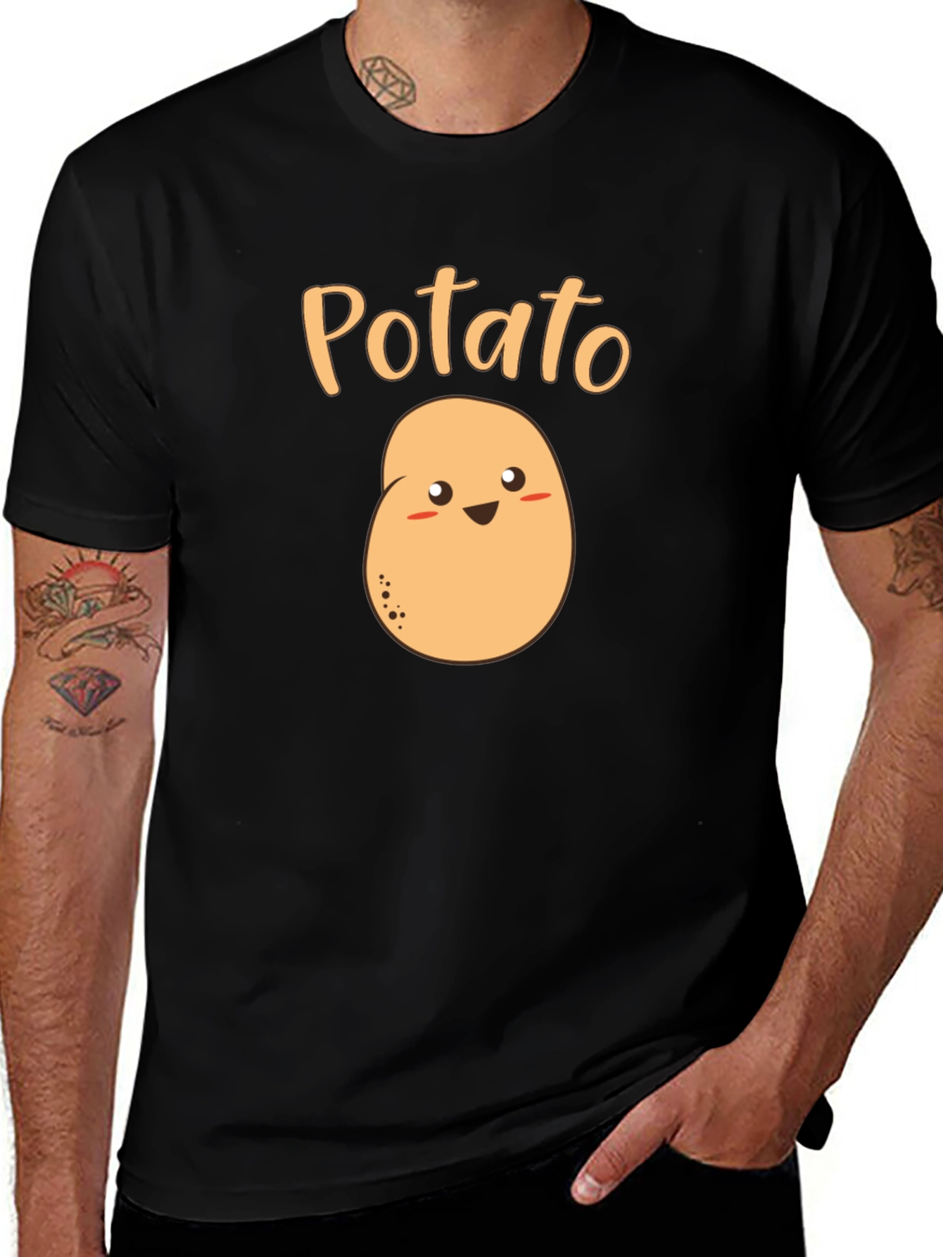 Cute Potato Graphic T-Shirt - Black