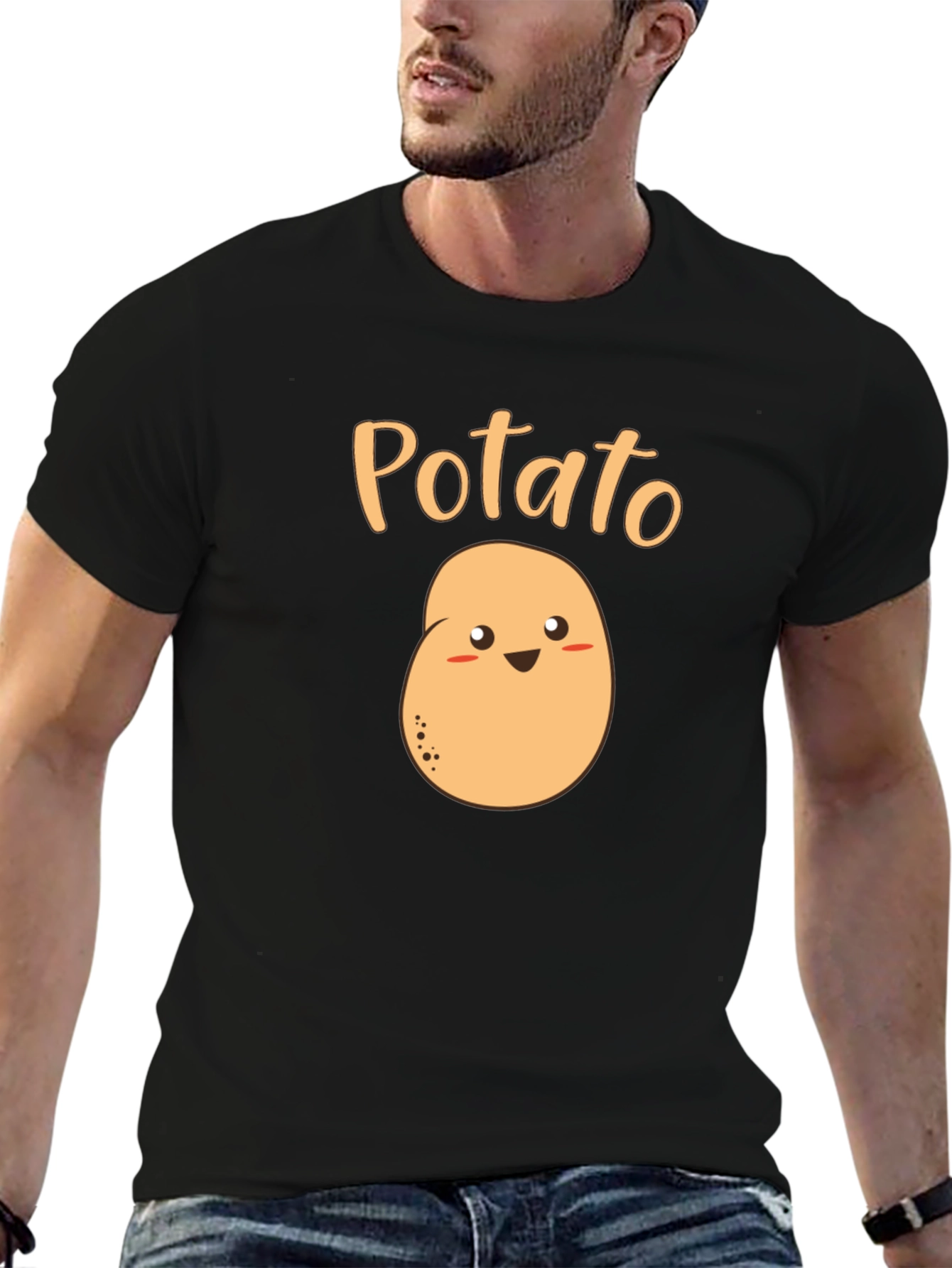 Cute Potato Graphic T-Shirt - Black