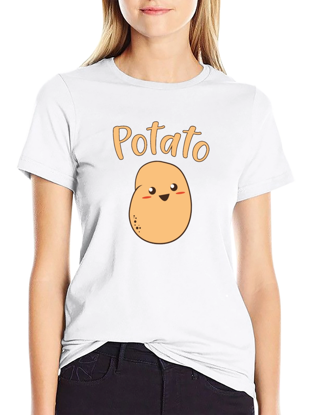 Cute Potato Graphic T-Shirt - Black