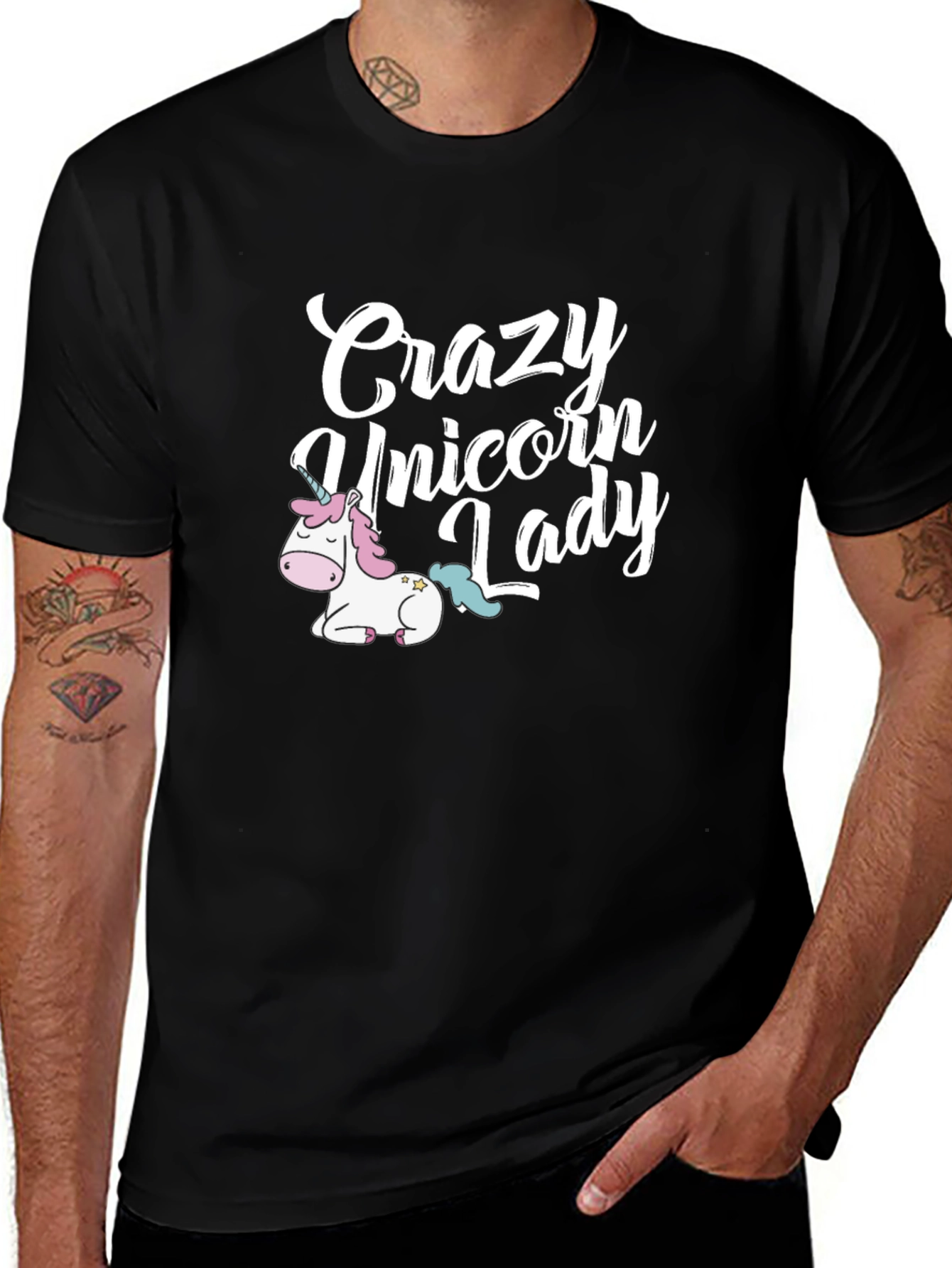 Crazy Unicorn Lady Graphic Tee - Black Unisex Shirt