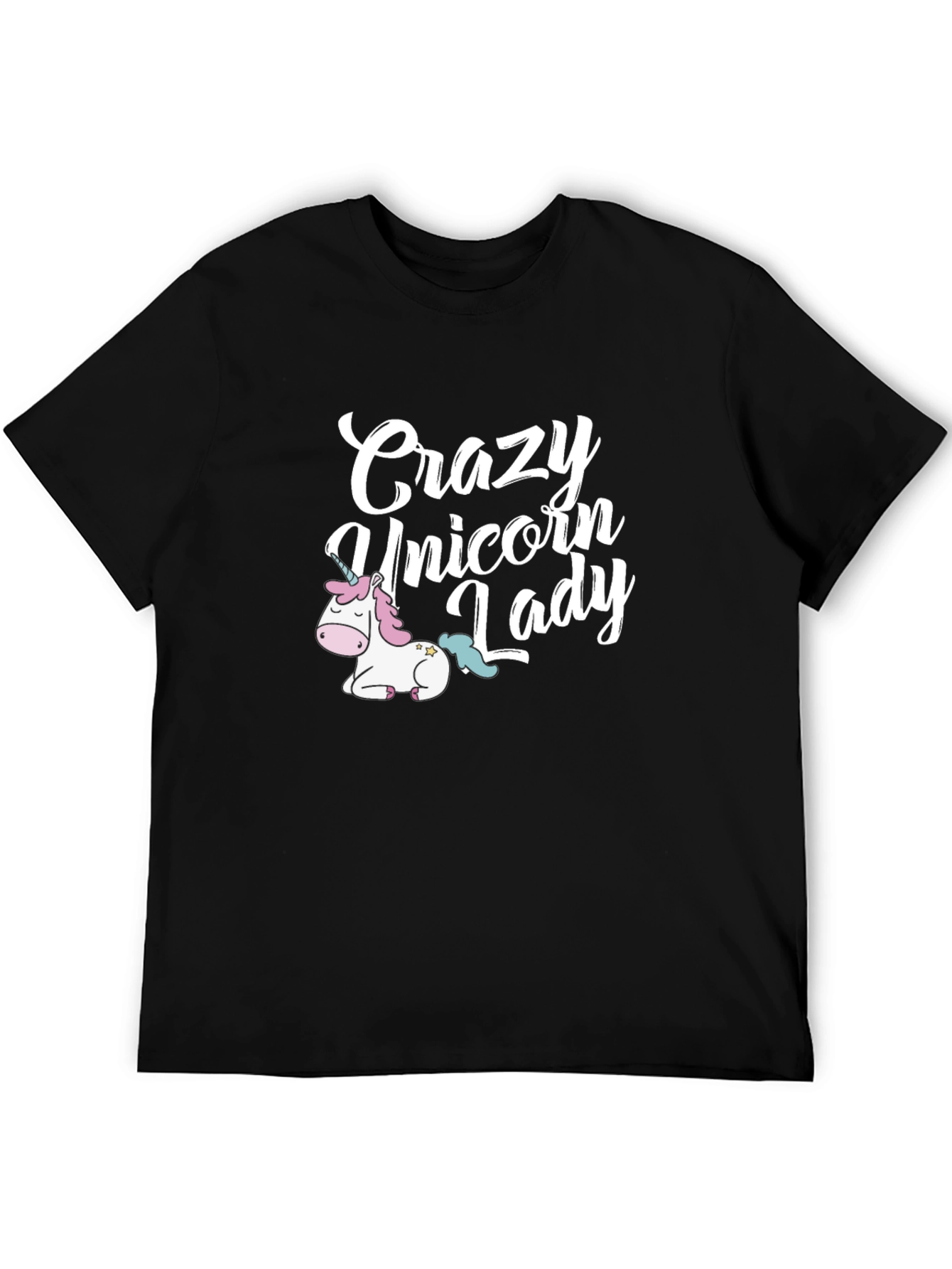 Crazy Unicorn Lady Graphic Tee - Black Unisex Shirt