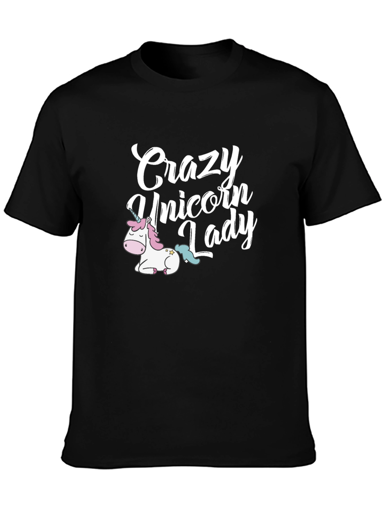 Crazy Unicorn Lady Graphic Tee - Black Unisex Shirt