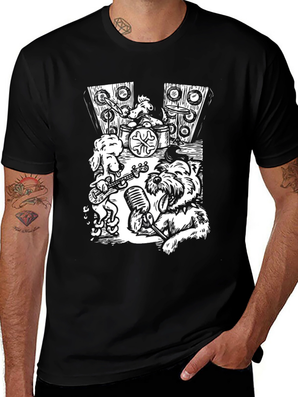 Dog Band T-Shirt - Black Cotton Music Tee