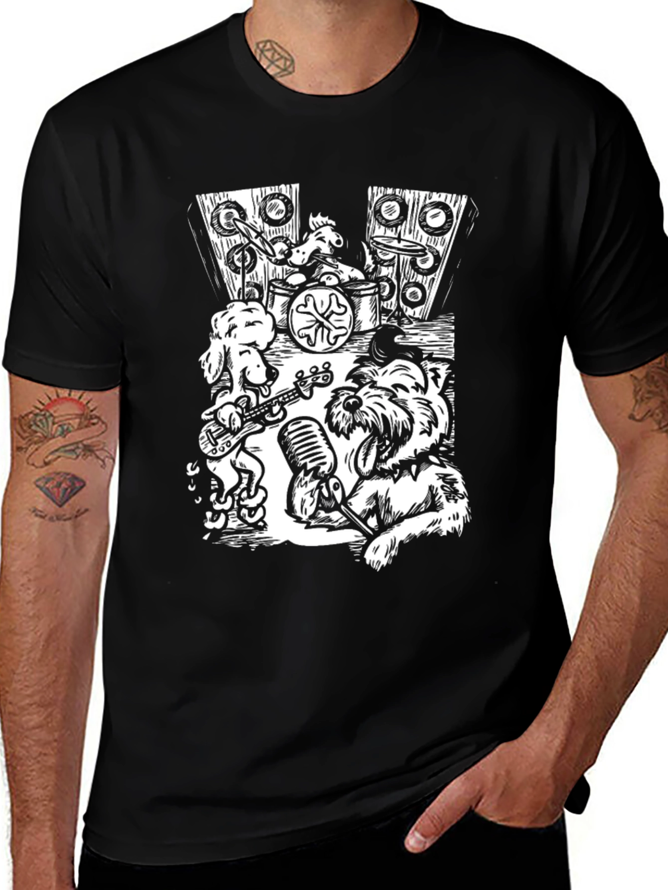 Dog Band T-Shirt - Black Cotton Music Tee