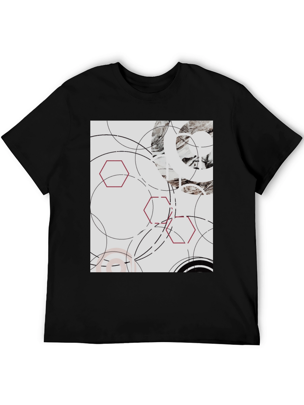 Abstract Geometric Graphic Print Black T-Shirt