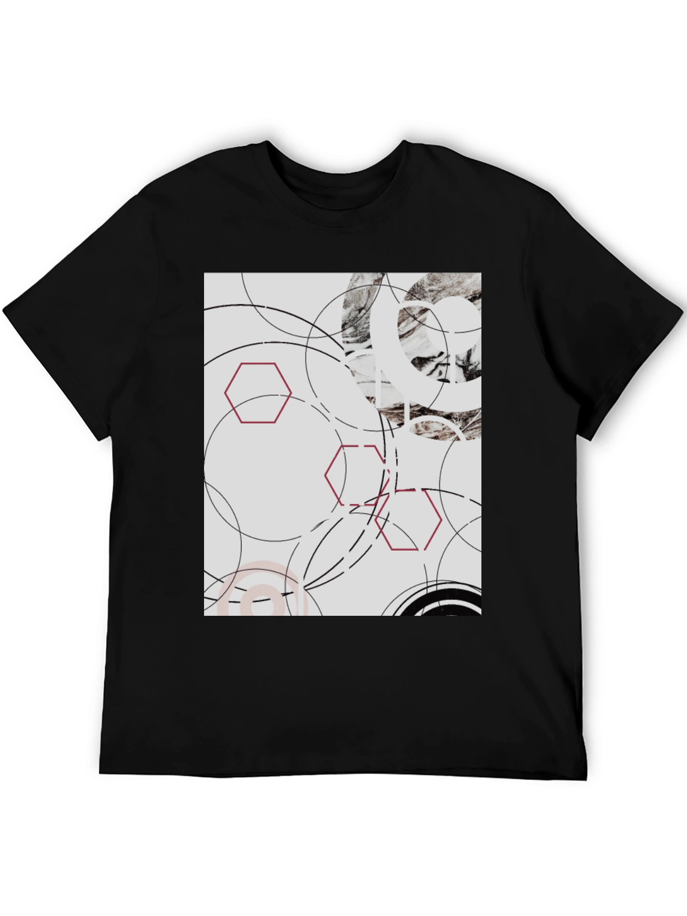 Abstract Geometric Graphic Print Black T-Shirt