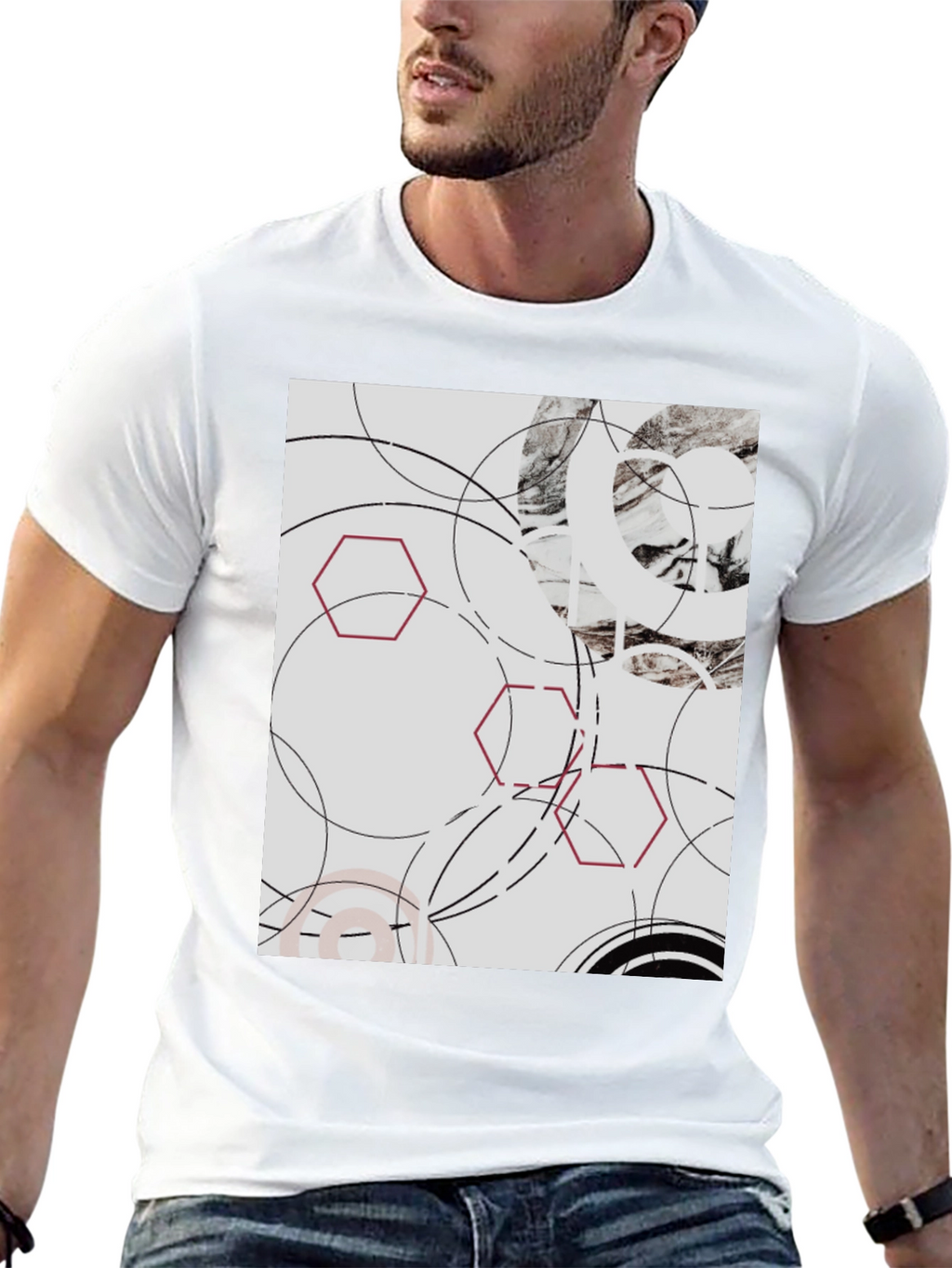 Abstract Geometric Graphic Print Black T-Shirt