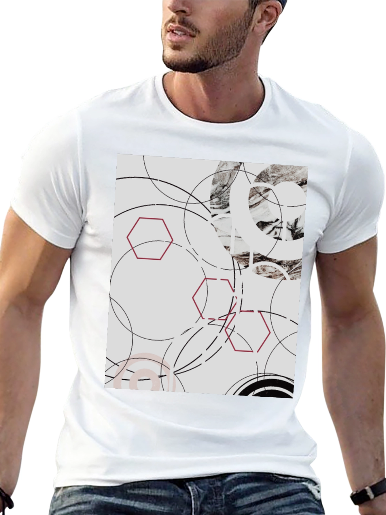 Abstract Geometric Graphic Print Black T-Shirt
