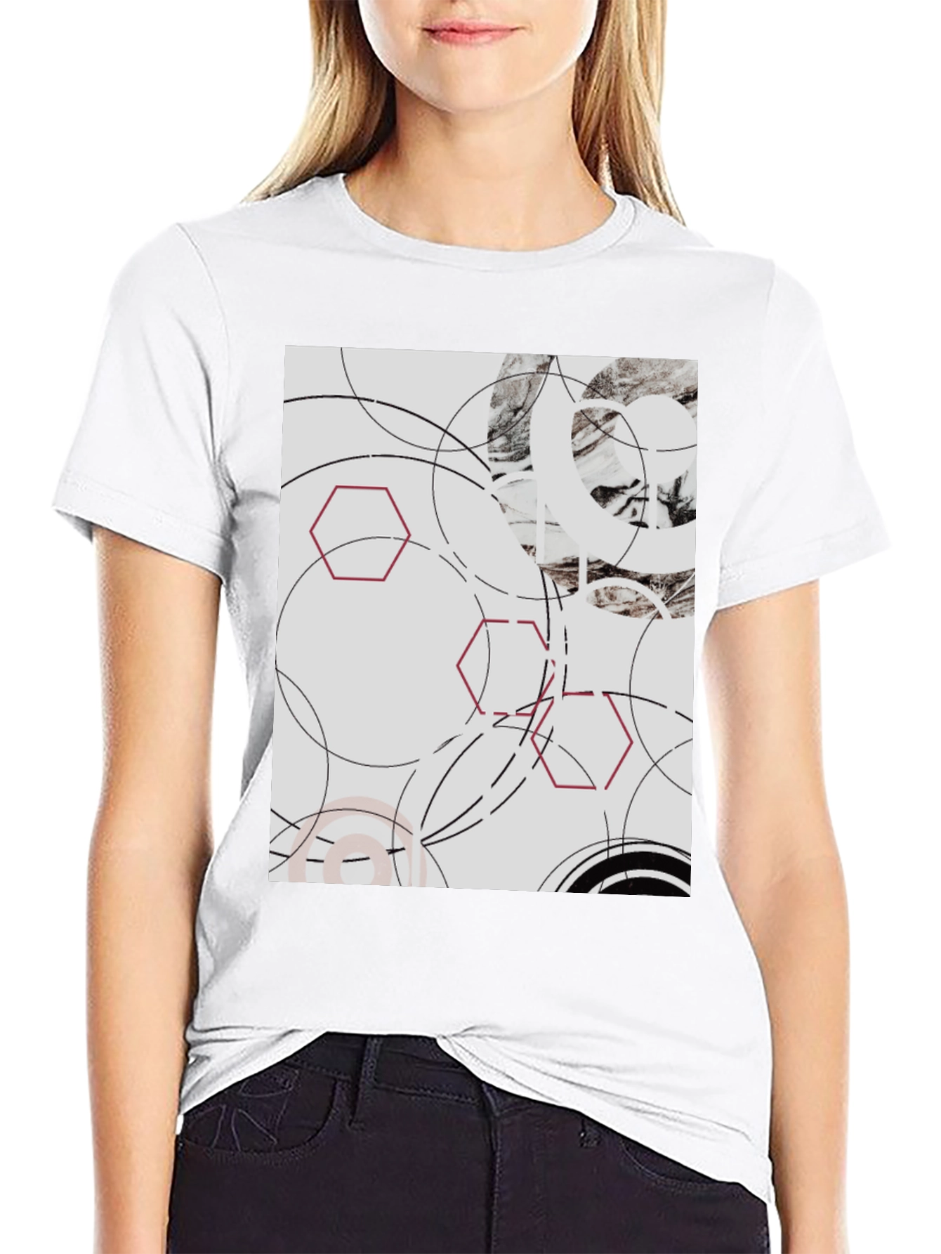 Abstract Geometric Graphic Print Black T-Shirt