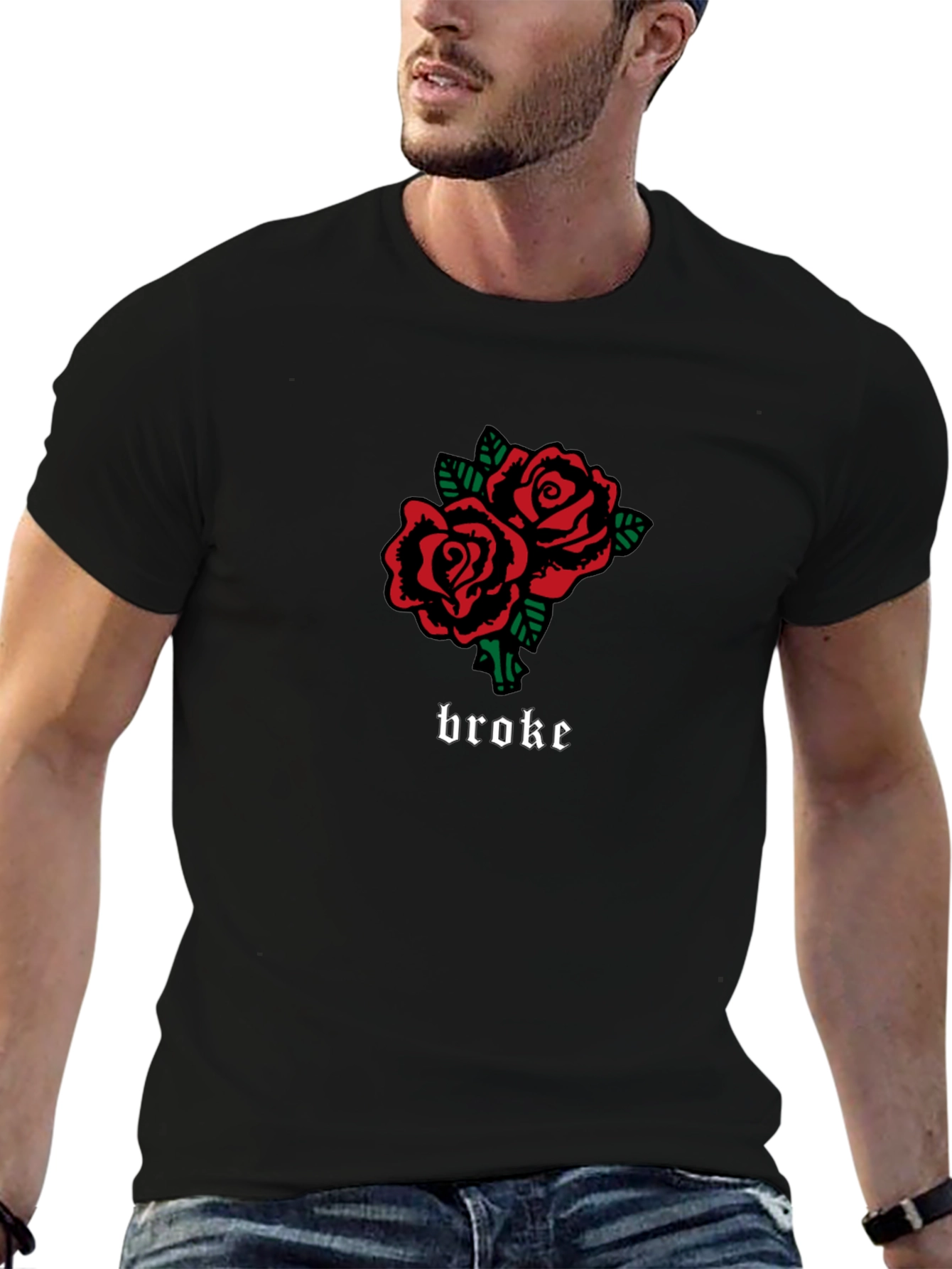Broke Roses Graphic Tee - Black Casual T-Shirt