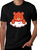 Cute Bear on Cloud Graphic Black T-Shirt