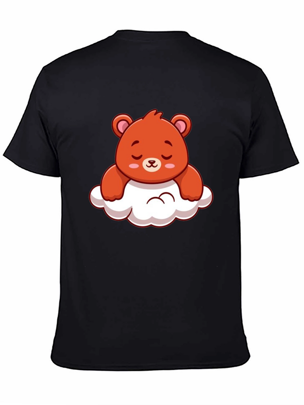 Cute Bear on Cloud Graphic Black T-Shirt