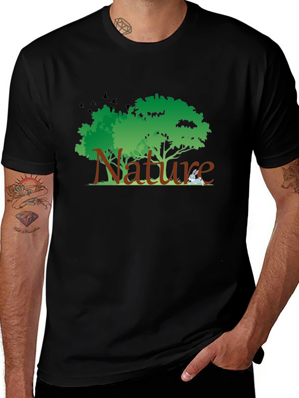 Nature Graphic Tee - Black Cotton T-Shirt
