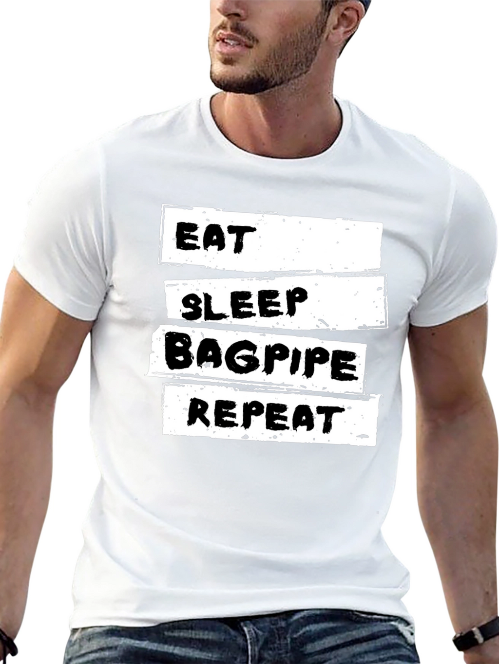 Eat Sleep Bagpipe Repeat Black T-Shirt