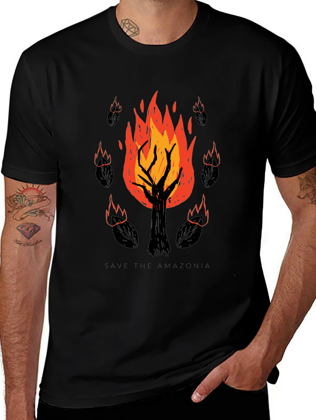 Save the Amazonia Tree Fire Graphic Tee - Black