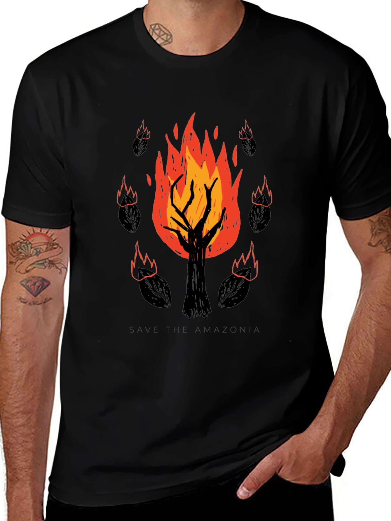 Save the Amazonia Tree Fire Graphic Tee - Black