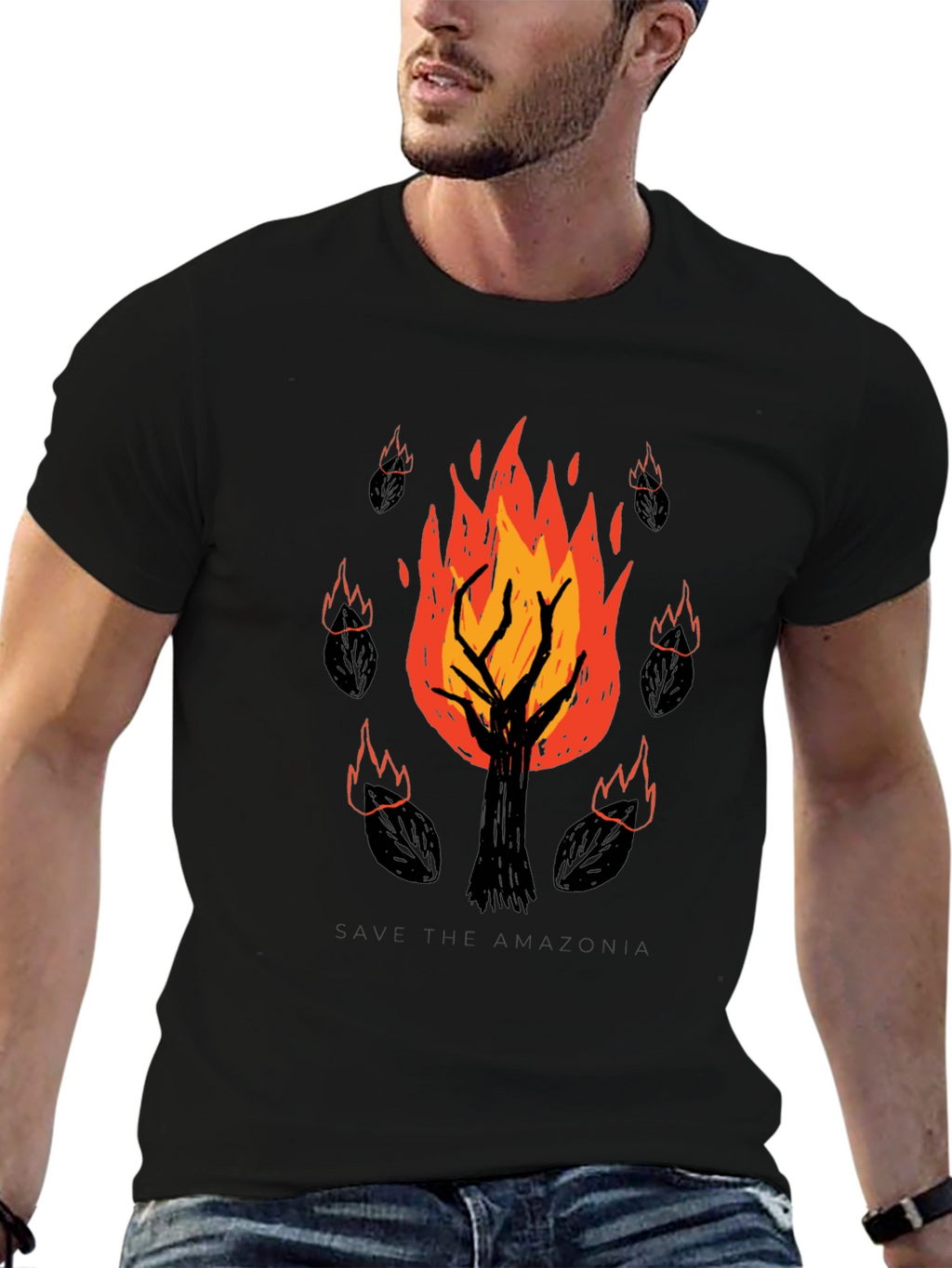 Save the Amazonia Tree Fire Graphic Tee - Black