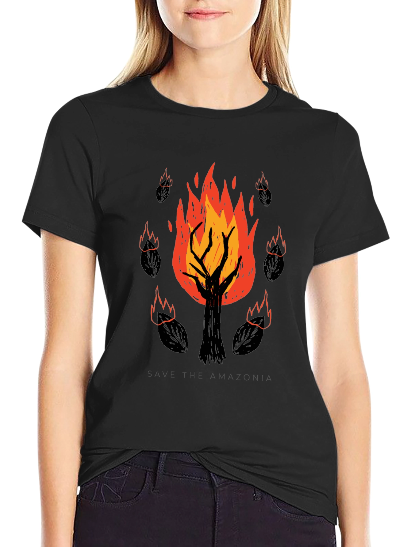 Save the Amazonia Tree Fire Graphic Tee - Black
