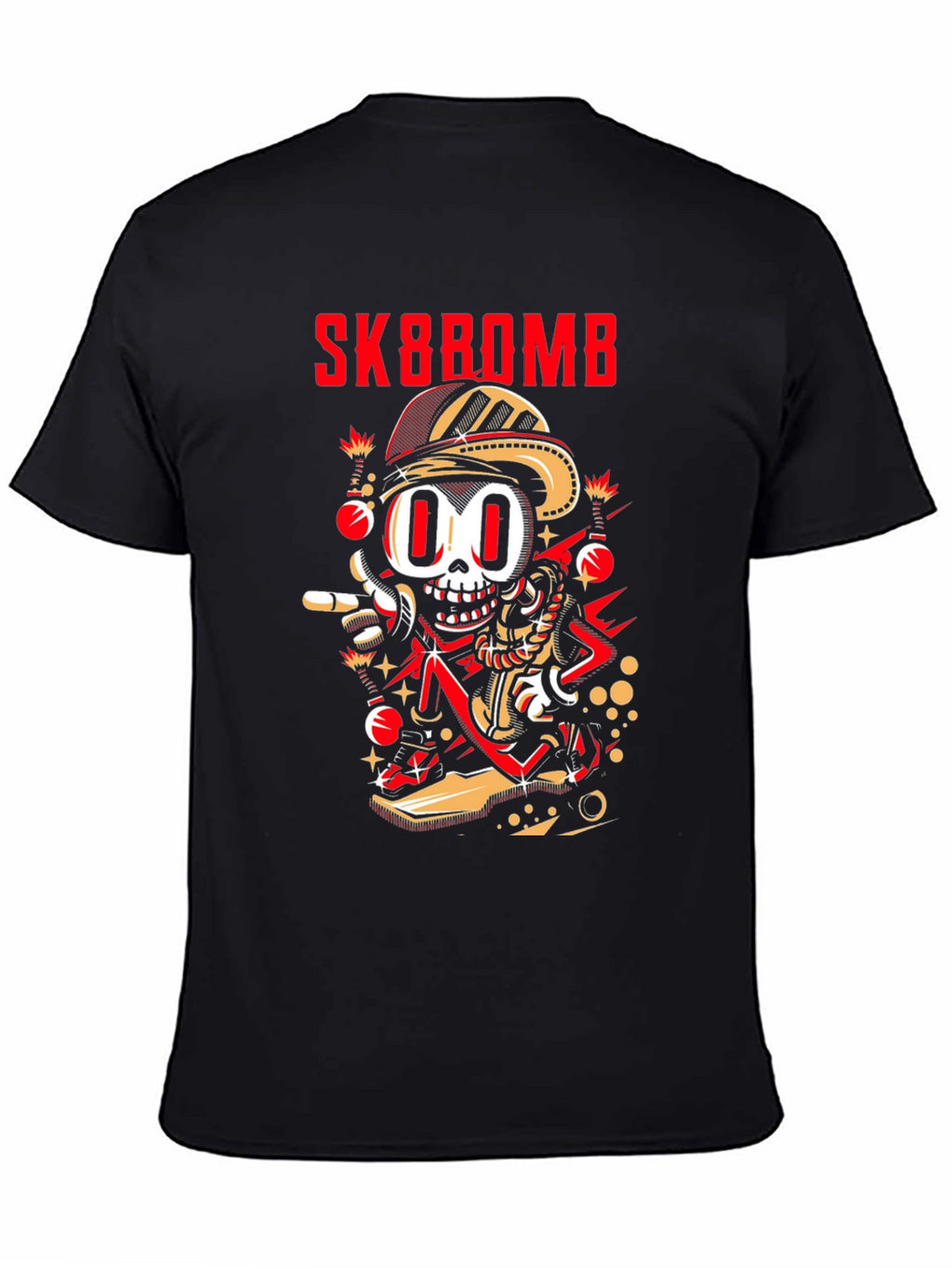 Sk8bomb Cartoon Skeleton Graphic Tee - Black