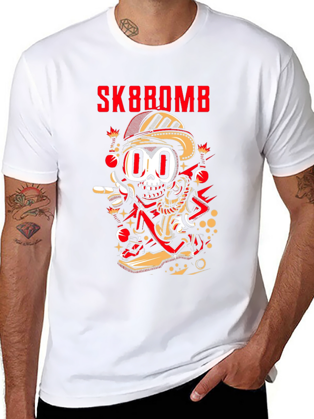 Sk8bomb Cartoon Skeleton Graphic Tee - Black