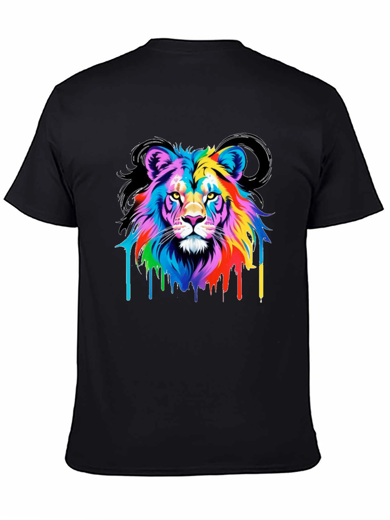 Colorful Lion Graphic Black Tee Shirt
