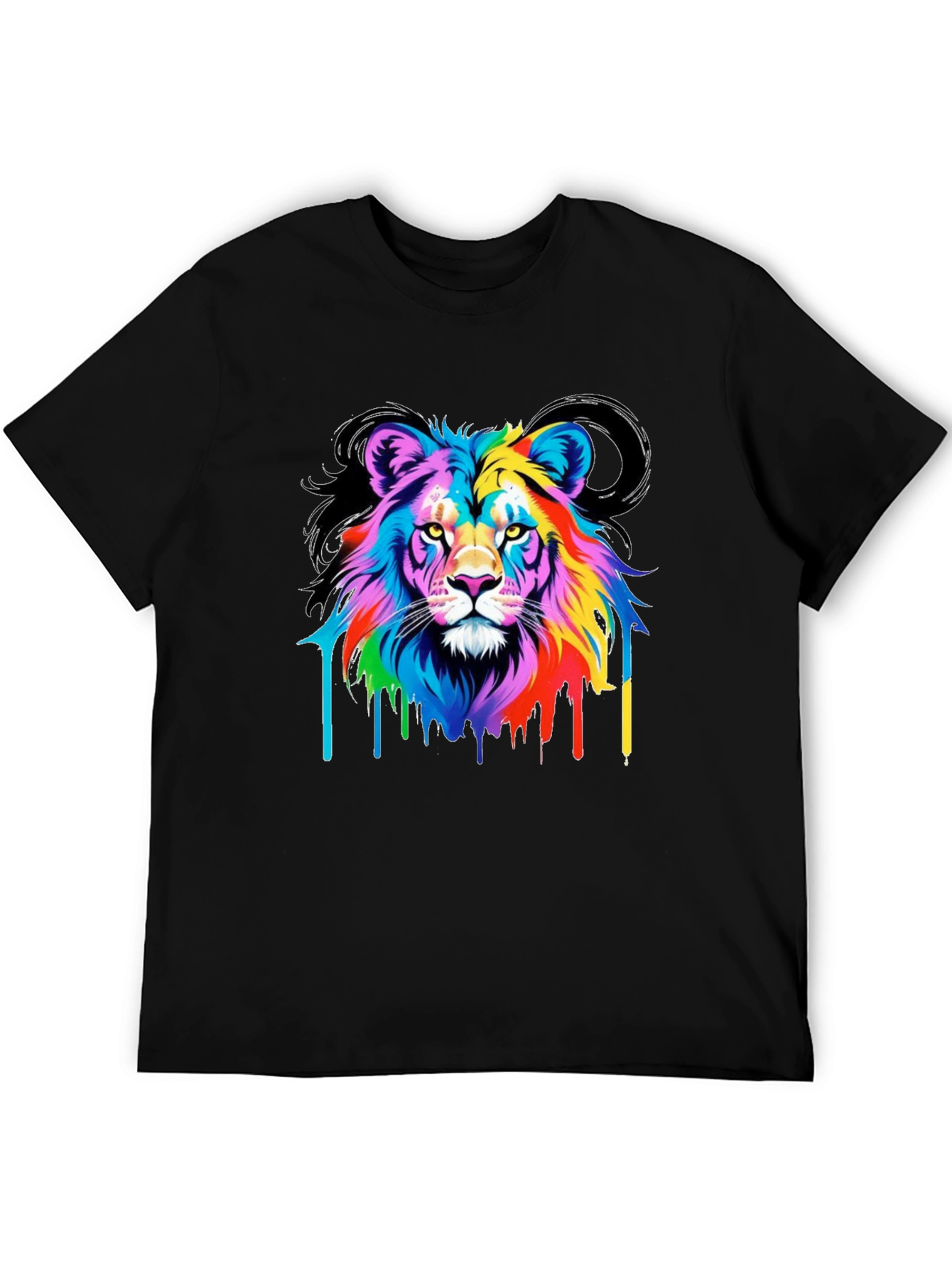 Colorful Lion Graphic Black Tee Shirt