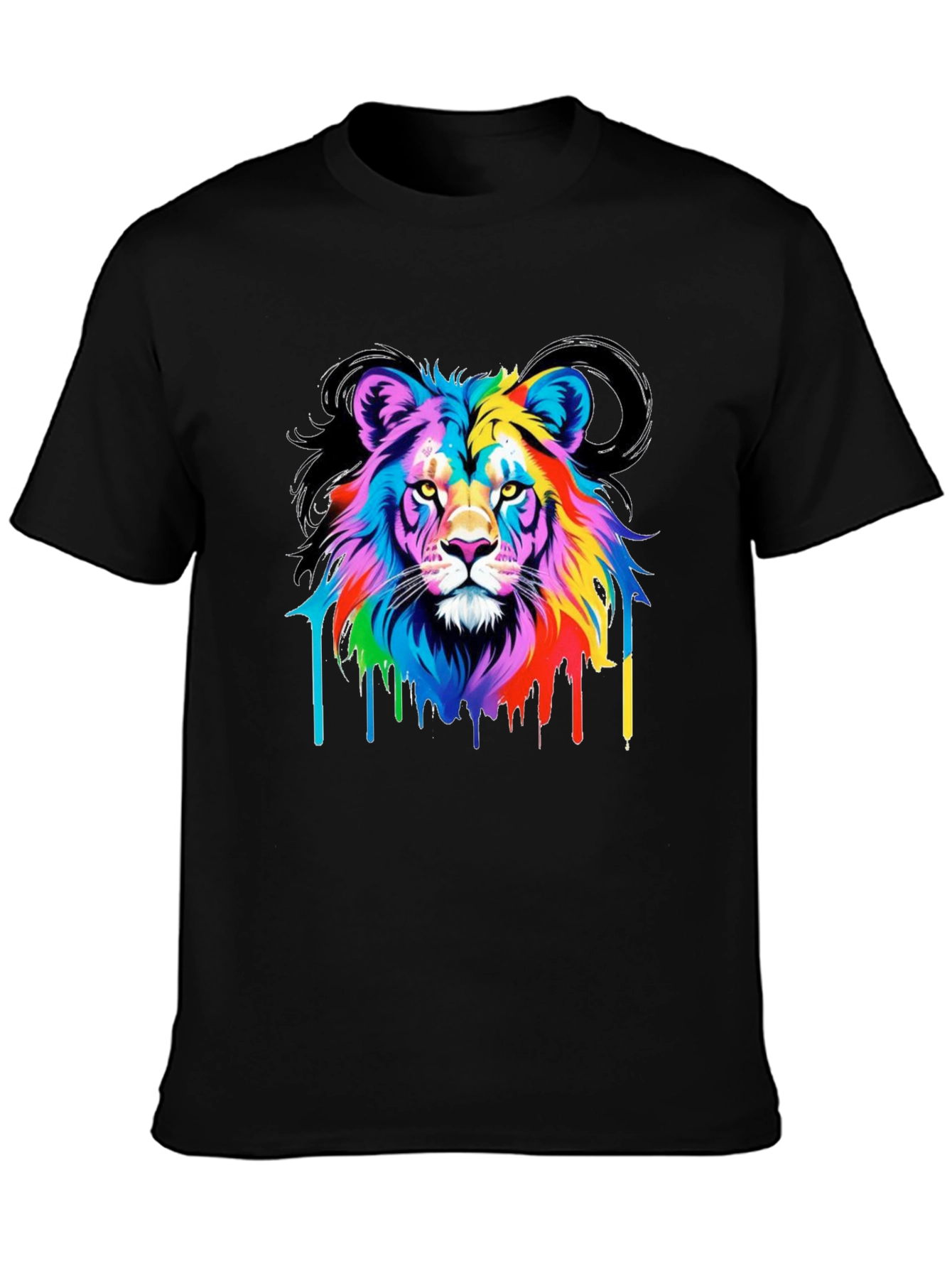 Colorful Lion Graphic Black Tee Shirt