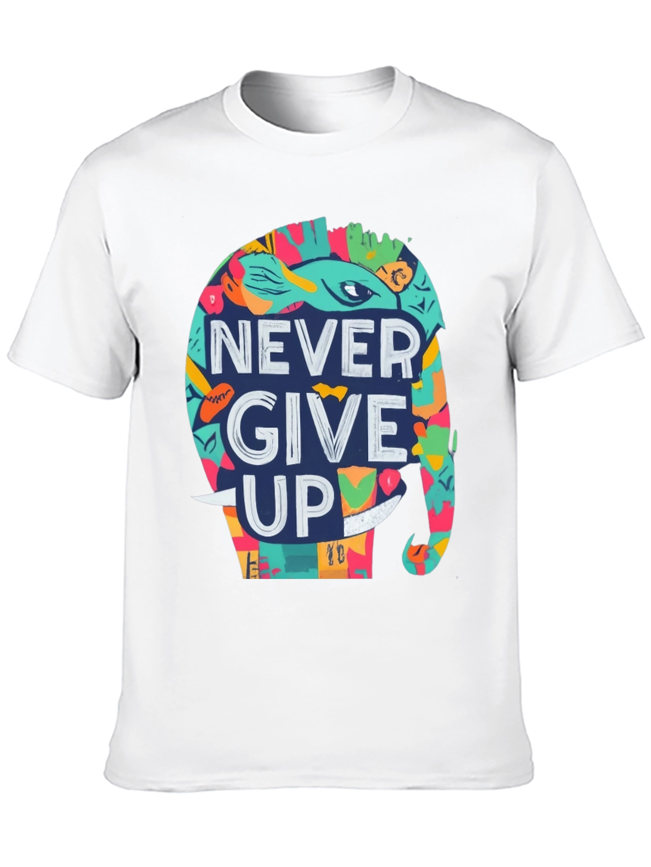 Never Give Up Elephant Graphic Tee - Black