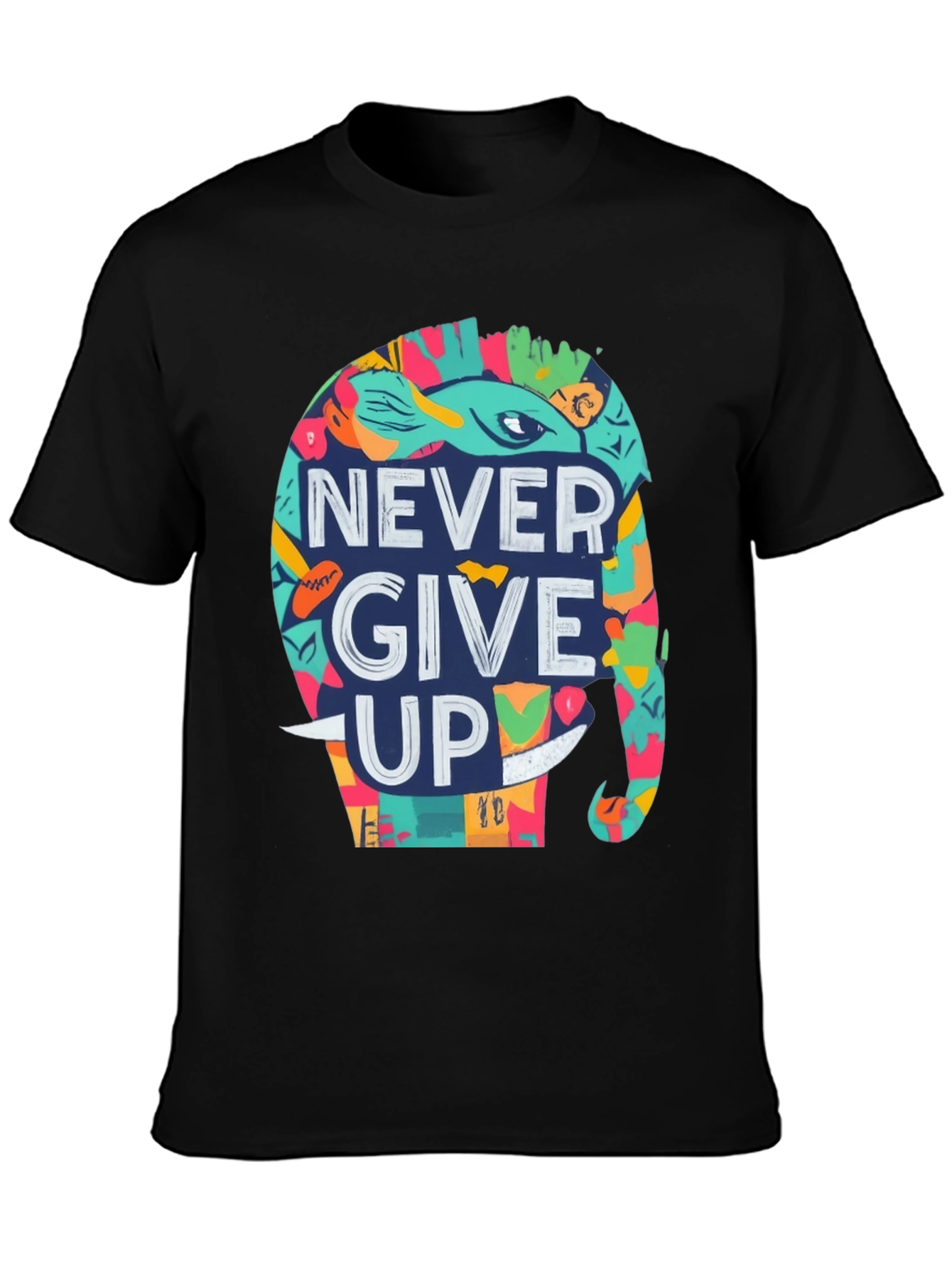 Never Give Up Elephant Graphic Tee - Black