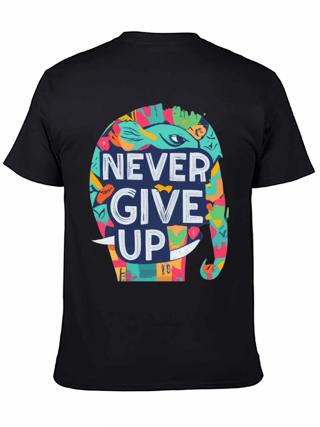 Never Give Up Elephant Graphic Tee - Black