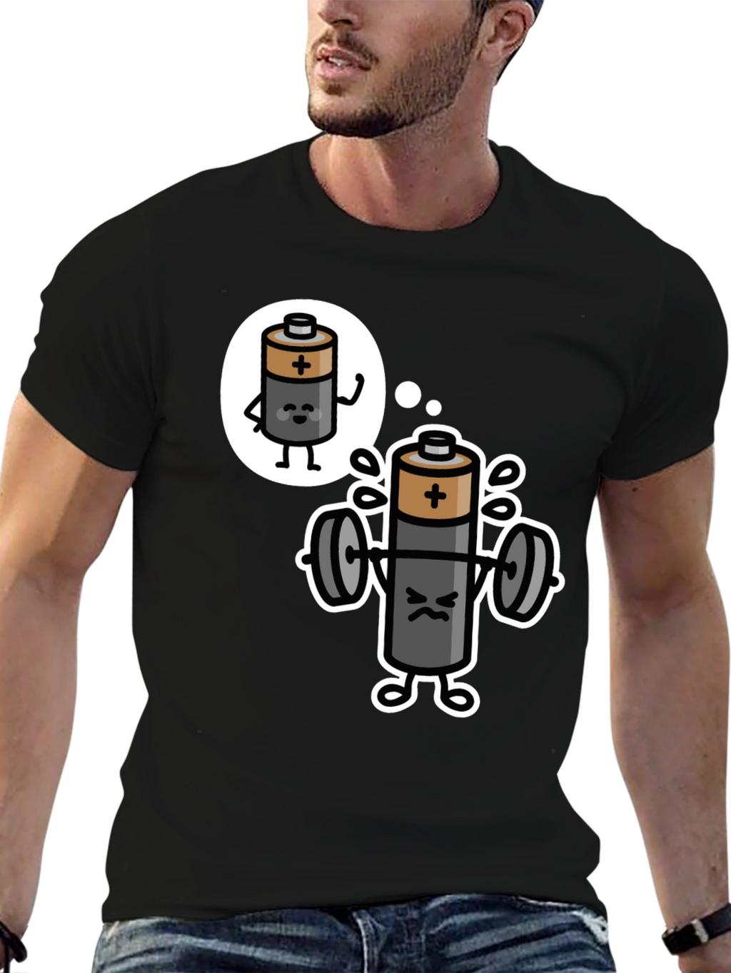 Funny Battery Gym Workout T-Shirt - Black