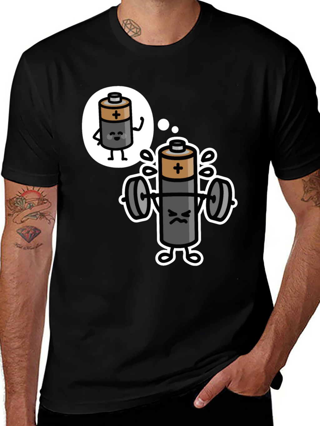 Funny Battery Gym Workout T-Shirt - Black