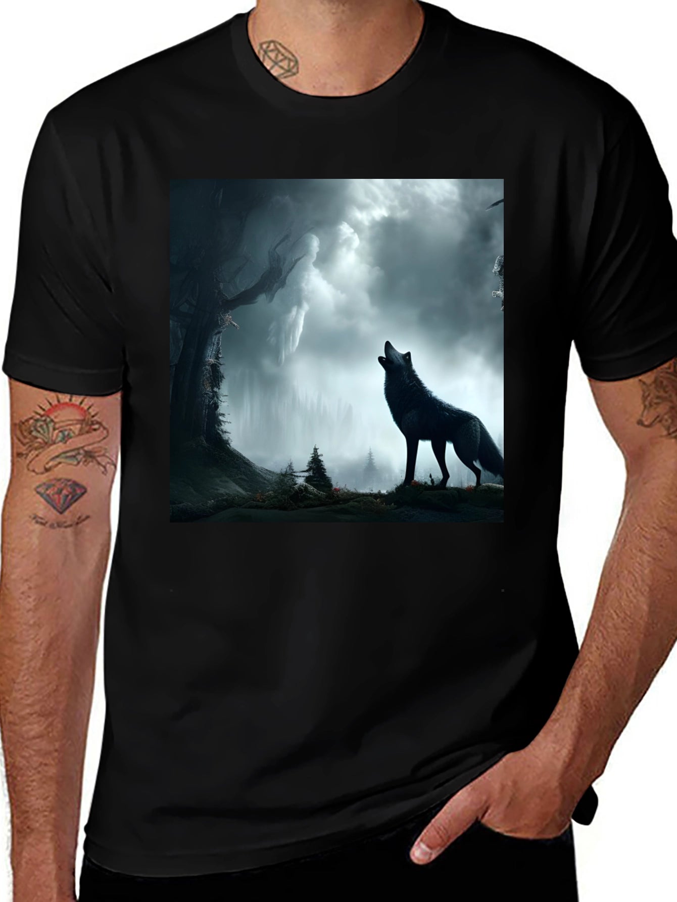 Wolf Howling at the Moon Graphic Tee