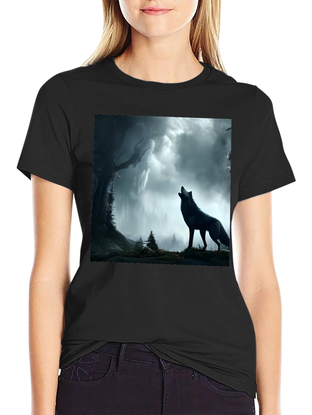 Wolf Howling at the Moon Graphic Tee