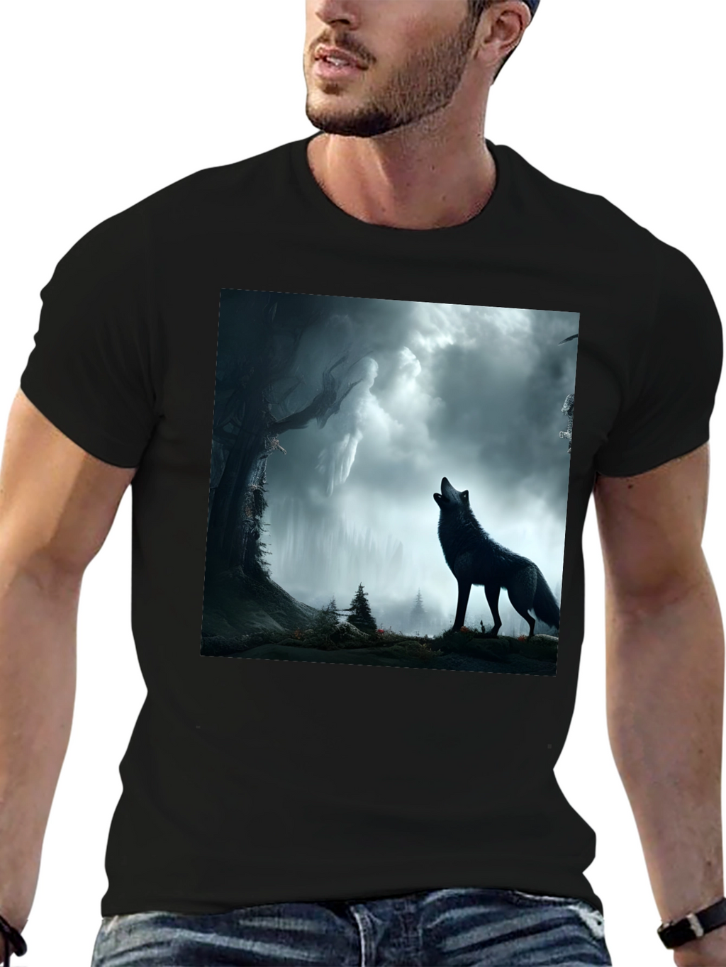 Wolf Howling at the Moon Graphic Tee