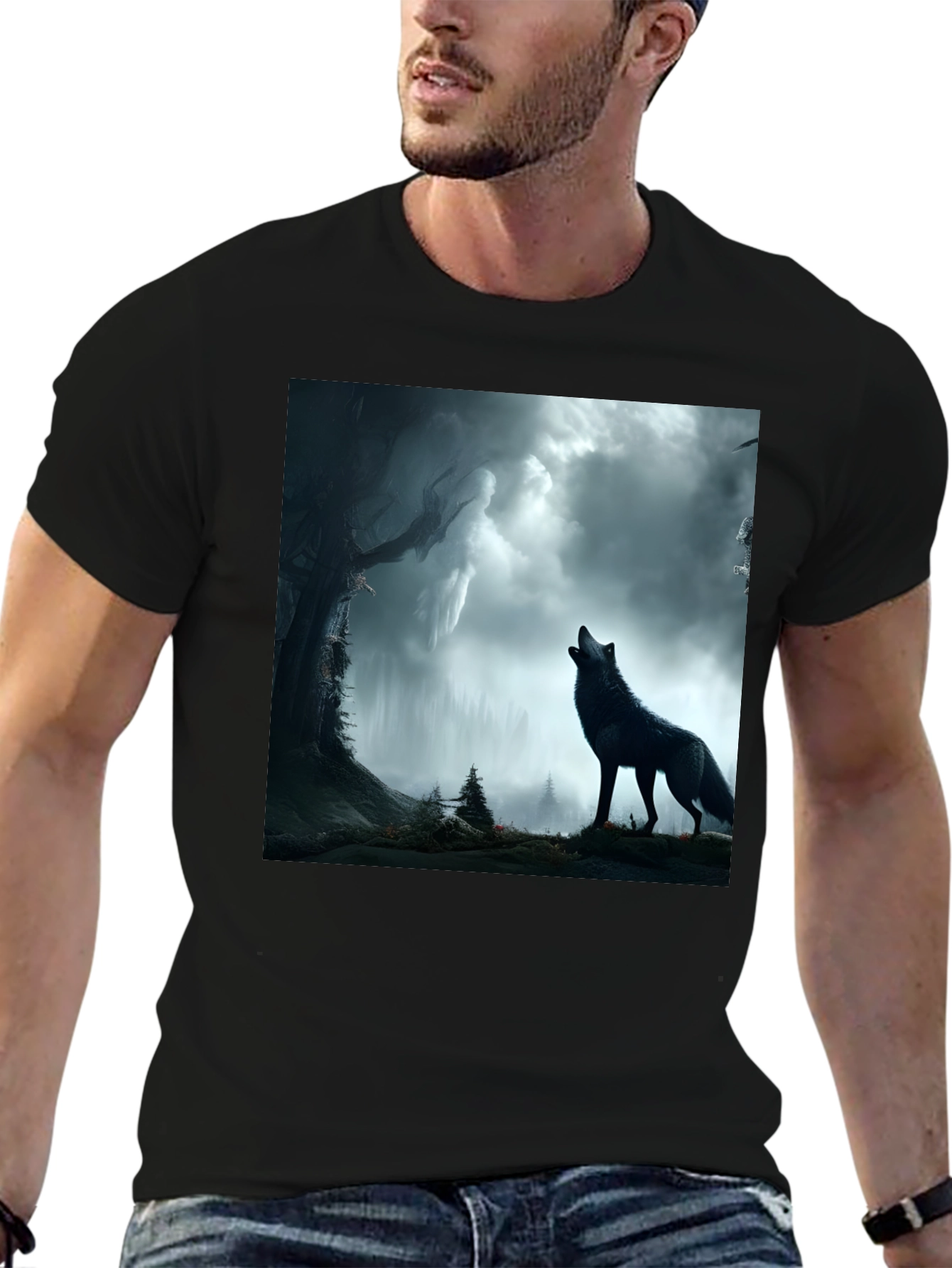 Wolf Howling at the Moon Graphic Tee