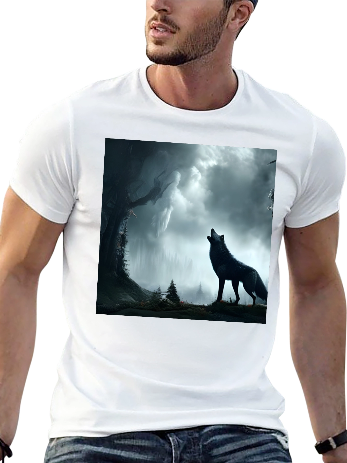 Wolf Howling at the Moon Graphic Tee