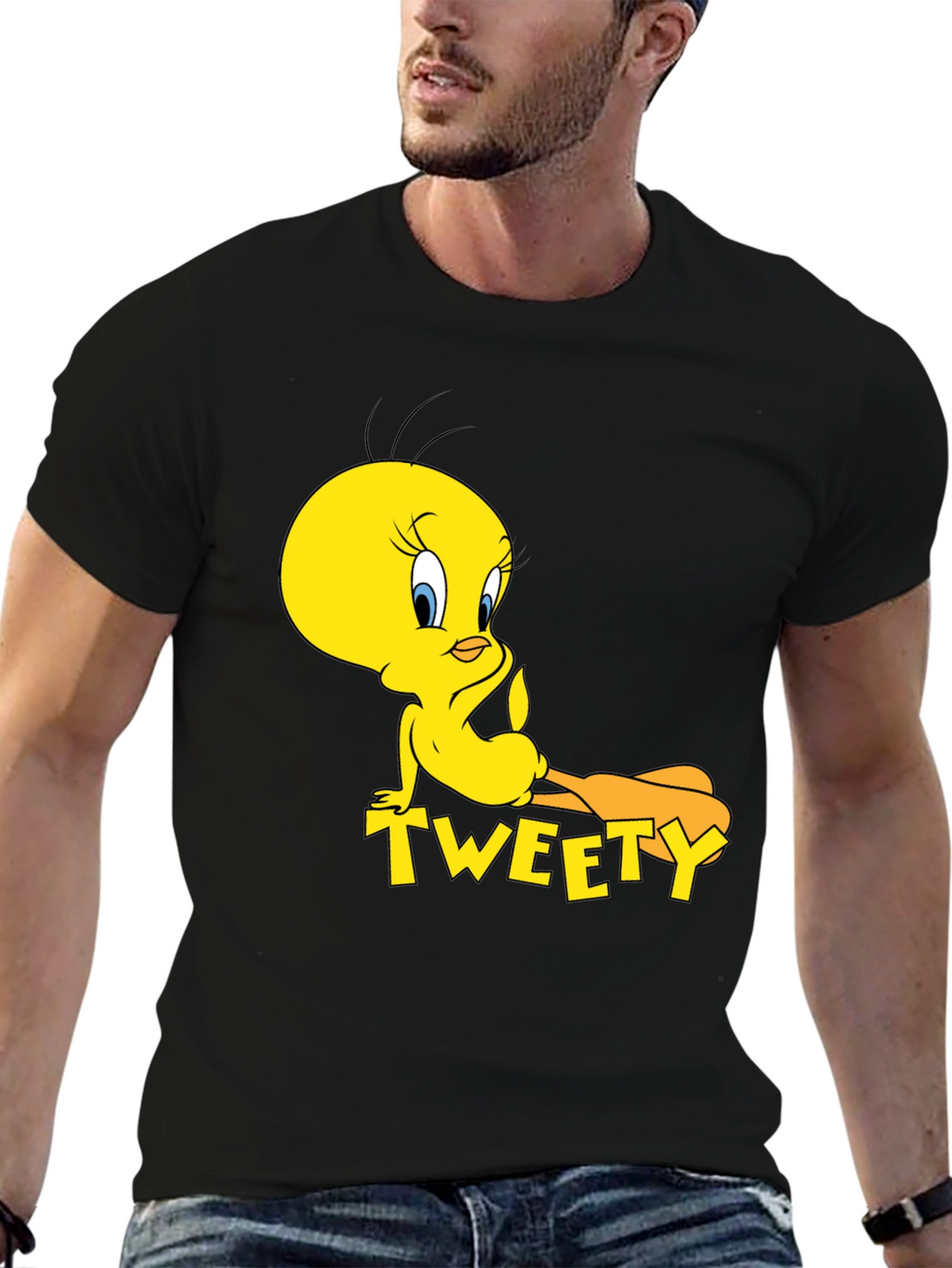 Tweety Bird Graphic Print Black T-Shirt